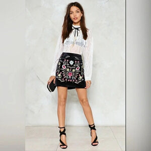 Floral Embroidered Velvet Mini Skirt twee whimsigoth folk grunge bohemian